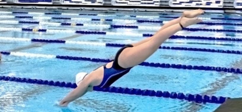 An adult diving into the pool